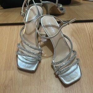Silver, wide toed, sparkly heels